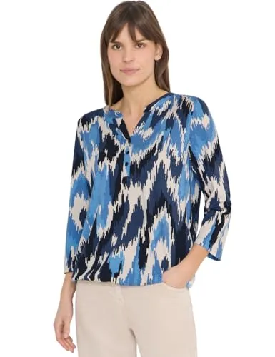 CECIL Damen 3/4-Arm-Shirt in cloud blau, Gr. M - Stylisches 3/4-Arm-Shirt von CECIL mit grafischem Muster im lässigen Tunika-Look. Aus atmungsaktivem Webstoff, perfekt für entspannte Tage und vielseitig kombinierbar.