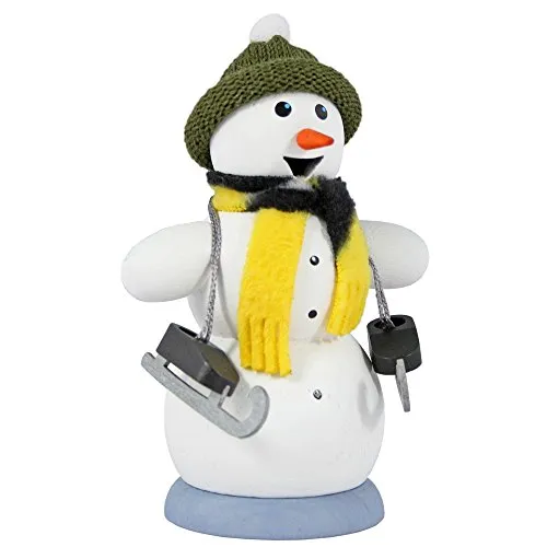 Kuhnert Echt Erzgebirge Räucherfigur Schneemann auf Schlittschuhen - Nussknacker Deko- und Sammelfigur, handgefertigt aus Holz, ideal für die festliche Weihnachtszeit und ein einzigartiges Geschenk.