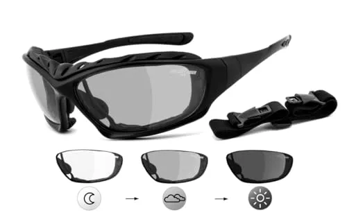 Bikerbrille Motorradbrille SELBSTTÖNEND | CHILLOUT RIDER® - Multifunktions-Sonnenbrille mit selbsttönenden Gläsern, ideal für Biker. Inkl. Korrektur-Clip, winddicht und mit beidseitiger Antibeschlagbeschichtung für besten Komfort.
