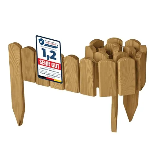 Garronda Beeteinfassung Holz Rollzaun Holzzaun 10 cm x 100 cm imprägniert Flexibler Rollborder Rasenkante Palisade Gartenzaun Umzäunung für Garten GD-0148, Hellbraun