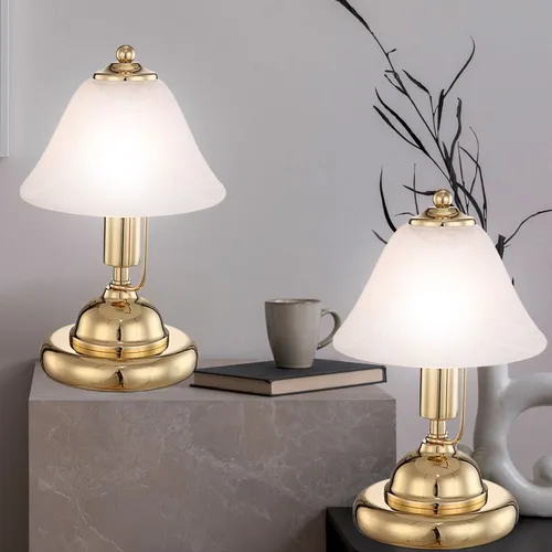 Tischleuchte Antik Touch Schreibtischleuchte 2er Set - Elegante Tischleuchte aus Metall und Glas in Messing-Optik, ideal für stilvolle Wohnräume. Mit praktischem Touchschalter für komfortable Bedienung und angenehmes Licht.