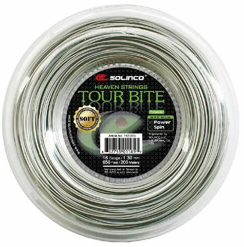 Solinco Tour Bite SOFT Tennissaite 1.25mm Silber 200m - Hochleistungs-Tennissaite mit eckigem Design für maximalen Spin und Biss, ideal für Powertennis. Testsieger im Tennismagazin 10/2013.