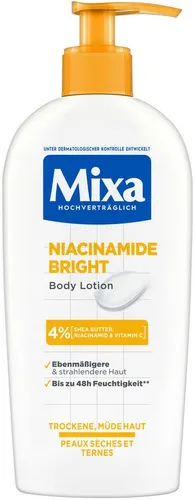 Mixa Niacinamide Bright Body Lotion - Körperlotionen für müde und trockene Haut, spendet bis zu 48h Feuchtigkeit und sorgt für eine strahlende Haut durch Niacinamid und Shea Butter.