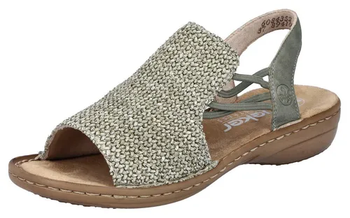 Rieker Sandale Sommerschuh - Schlupfschuh mit Gummizügen in schilfgrün - Wanderschuhe für den Sommer, bequem und leicht, ideal für Spaziergänge. Mit seitlichen Gummizügen für perfekten Sitz und Keilabsatz für zusätzlichen Komfort.