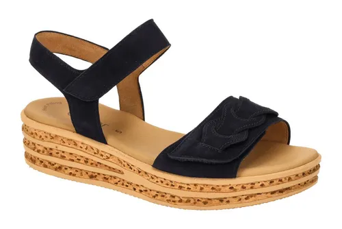 Gabor Damen Plateausandalen Atlantik – Bequeme Sommerschuhe mit dicker Sohle - Elegante Plateausandalen für Damen, ideal für den Sommer. Mit hochwertigem Obermaterial aus Rauleder und Glattleder, bieten sie optimalen Tragekomfort und eine sichere Passform dank Klettverschluss.