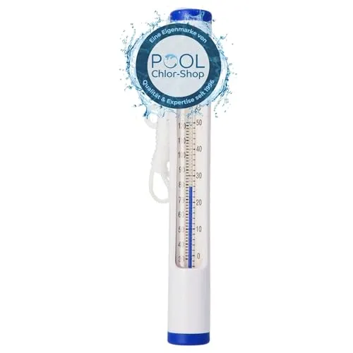Duraol Pool Thermometer in Weiß I hochwertiges Wasserthermometer für Pool/Badewanne/Teich & Schwimmbad I Badewasser Thermometer mit Befestigungsschnur I Analoger Wassertemperaturmesser