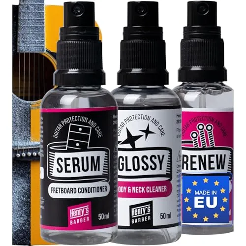 Henry`s Guitar Cleaning Set All-In-One - GitarrenGeschenk - Gitarrenpflege Set Gitarren Reinigungsset - Gitarren Und Saitenreiniger & Fretboard Conditioner - Zubehör Accessories Gitarrenzubehör