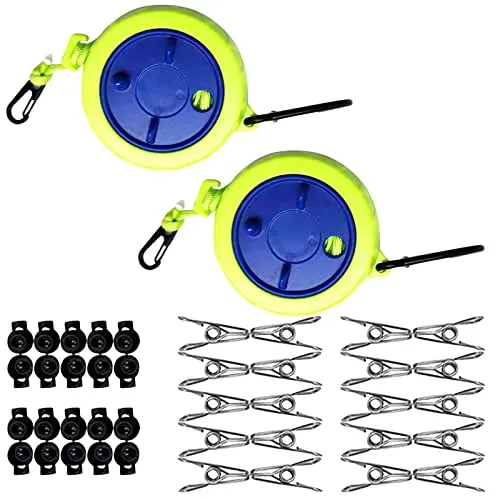 Delamiya Ausziehbare 10M Camping-Wäscheleine mit 10 Festen Schnallen und Wäscheklammern für Reisen, Camping, Campus