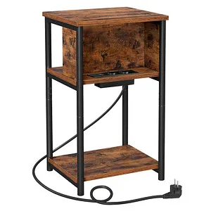 VASAGLE Beistelltisch braun 34,0 x 30,0 x 58,0 cm - Mehrzwecktisch mit praktischen Steckdosen (2x AC + 2x USB) - ideal für Büro und Bistro, robust und mobil.
