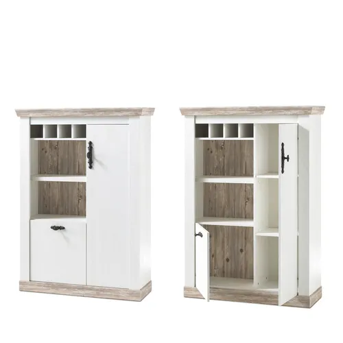 Landhaus Anrichte Pinie weiß Highboard LED Wohnzimmer Esszimmer Schrank Kommode