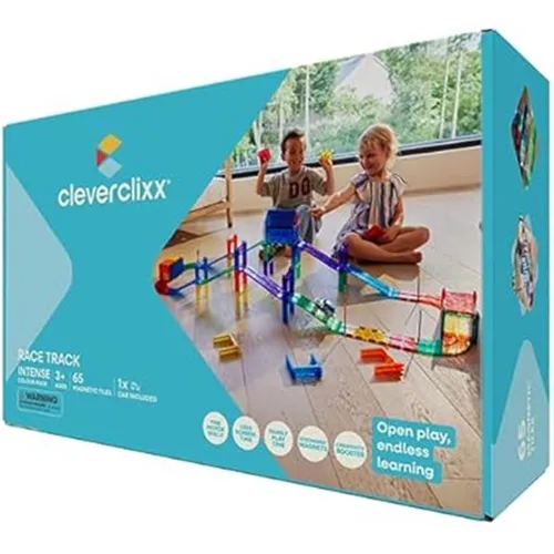 Cleverclixx Autobahn-Bausatz 65 Teile - Magnetspielzeug für kreative Rennstrecken, langlebig und in knalligen Farben – fördert die Fantasie und Motorik von Kindern ab 3 Jahren.