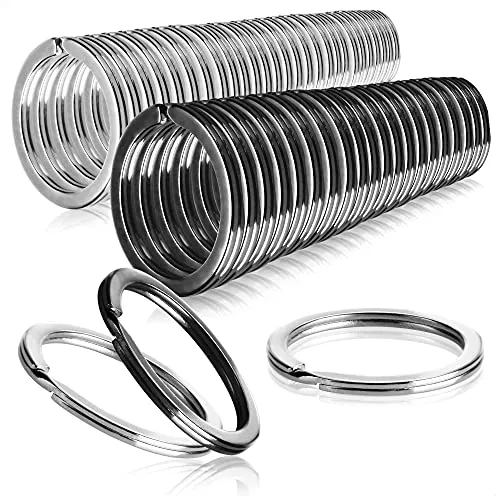com-four® 50x Schlüsselringe aus Eisen, Sortiment Schlüsselanhänger Metallringe-Anhänger, flach, silberfarben und matt-schwarz für den Schlüsselbund, Ø 25 mm (050 Stück - Mix flach)