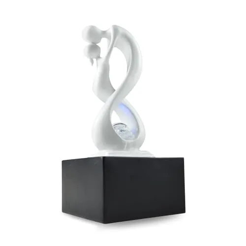 Zen'Light - Moderner Zimmerbrunnen Amor Schwarz&Weiß mit Farbigem LED-Licht - Abnehmbare Skulptur - Zeitgenössische Innendekoration - Geschlossener Kreislauf mit Rotierender Kugel - 31x14x14cm