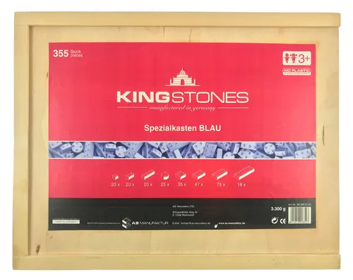 KINGSTONES Spezialkasten, blau - Biologisch abbaubarer Steinbaukasten - Bauklötze & Bausteine aus 260 Teilen, hergestellt aus natürlichen Materialien wie Marmormehl, kreativitätsfördernd und ideal für kleine und große Baumeister.