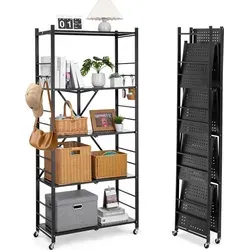 VEVOR Klappbares Schwerlastregal mit Rädern, 5 Etagen, 36x81x183 cm, Schwarz