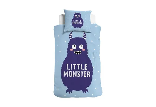 Produktbild Little Monster Kinderbettwäsche Renforcé Bettwäsche 135x200 cm Little Monster blau, Renforcé, 2 teilig, Monster Kuschelbettwäsche Geschenke fürKinder Mädchen sale sommer