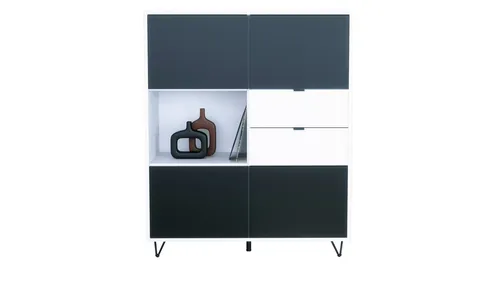 Vladon Highboard Marino V1 (Highboard mit 4 Tür Schwarz matt, 2 Schubladen Weiß matt, Made in Germany), Korpus Weiß matt (103 x 125,5 x 37 cm)