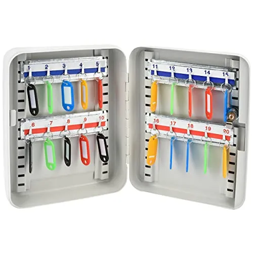 Schlüsselkasten Schlüsselschrank verstellbare Hakenleisten abschließbarer Kasten Sicherheitsschloß inklusive 2 Schlüssel 20 Haken