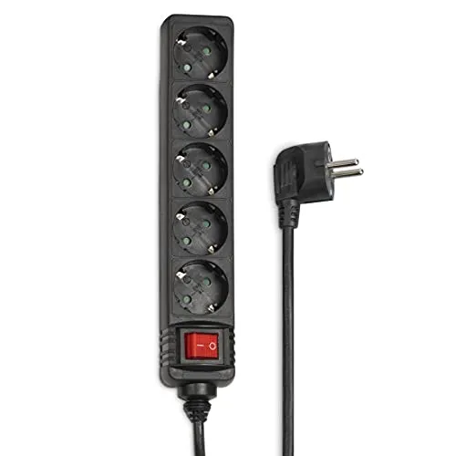 Hama Steckdosenleiste 5-Fach (Mehrfachsteckdose 1,4m, inkl. Schalter, erhöhter Berührungsschutz, Steckplätze um 45 Grad gedreht, Steckerleiste GS geprüft) schwarz