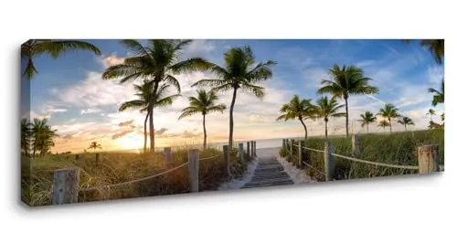 Visario Leinwand Bild fert gerahmt 120x40 cm Palmen Weg zum Strand 5765