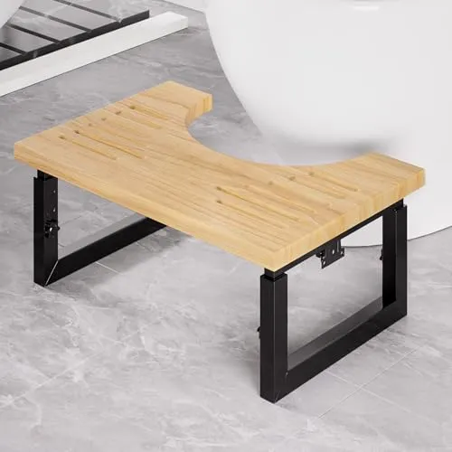 Yorbay Toilettenhocker Metall mit Holz - Badezimmerhocker mit verstellbarer Höhe für optimale Hockposition, erleichtert Verstopfung und Hämorrhoiden, sicher und rutschfest, ideal für Erwachsene und Kinder.