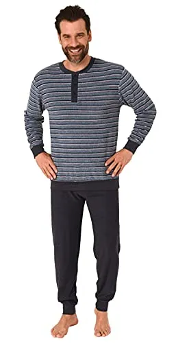 Trend by Normann Herren Frottee Pyjama Schlafanzug mit Bündchen in edler Streifenoptik - auch in Übergrößen, Farbe:hellblau, Größe:56