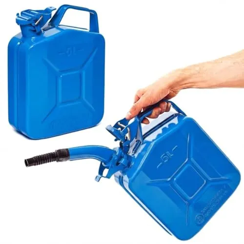 BW® Benzinkanister Metall 2x 5 Liter mit Ausgießer - Blau - Hochwertiger 5L Metallkanister aus robustem Stahl, TÜV-geprüft und ideal für sicheres Tanken. Der praktische Ausgießer ermöglicht ein sauberes Befüllen von Fahrzeugen und Maschinen. Perfekt für vielseitige Anwendungen.