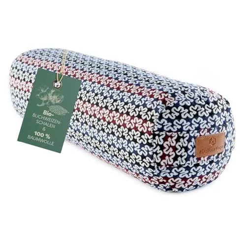 DoYourYoga Zylinder Yogabolster mit Bio Buchweizenspelz (KBA), 68cm x 22cm, waschbarer Bezug aus Baumwolle & Polyester, Yogakissen Meditations-, Sitz-, Zafukissen für Yin Yoga - Style 17