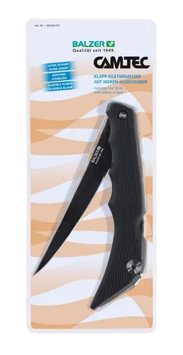 Balzer Klapp-Filetiermesser 15cm - Praktisches Anglermesser mit Ausschaber - Angelmesser mit 15cm Klinge und ausklappbarem Ausschaber im Griff, ideal für Angler, die Fische einfach filetieren und transportieren möchten.