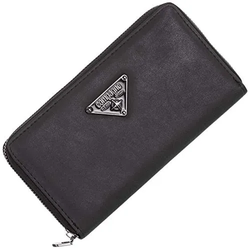 Compagno Damen Geldbörse mit umlaufendem Reißverschluss unifarben Portemonnaie Geldbeutel, Geldbeutel Farbe:Schwarz