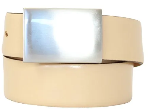 Brazil Lederwaren Anzuggürtel mit Koppelschließe 3,5cm | Glatter Ledergürtel mit abgerundeten Kanten 35mm | Anzug-Gürtel massiver Koppelschließe | Beige 95cm