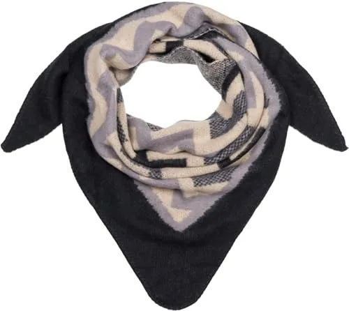 styleBREAKER Damen XXL Web Dreieck Schal mit buntem Zick-Zack Zacken Muster, Dreiecktuch, Winter Schal warm weich, Tuch 01020049, Farbe:Schwarz-Grau