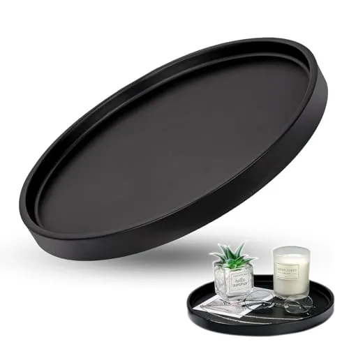 Tkxjry 25cm Rund Serviertablett, Deko Tablett Schwarz, Rundes Tablett, für Partys, Zuhause, Bars & Restaurants Speisen und Getränke
