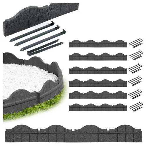 e-floor 6x Flexible Rasenkante 118x15,25x2,5 cm Grau – Kunststoff Beetumrandung, Mähkante, Frostfest, Recycling-Material, Holzzaun-Optik