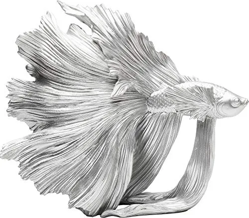 Kare Design Deko Figur Betta Fish, Silber, Handgefertigt, Kleines Deko Objekt, Fisch Motiv, Wohnzimmerdekoration, Statue, 37x34x14cm (H/B/T)