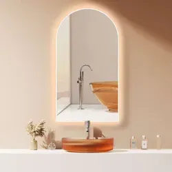 HOKO LED Bogenspiegel Modesto 50x90 cm - Antibeschlag & Touch Schalter - Badezimmer Wandspiegel mit Antibeschlag-Funktion und stufenlos wechselbarem Licht (Warmweiß-Kaltweiß). Ideal für feuchte Räume, energieeffizient und einfach zu montieren.