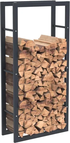 Schwarze Stahl Holzablage 125x60x25 cm für Kaminholz