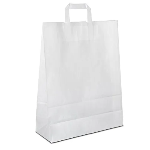 Papiertüten weiß mit Flach-Henkel I 250 Stk. 32+12x40cm I Papiertragetasche für Einzelhandel, Hochzeit, Geburtstag, TO-GO I Geschenktüten aus Kraftpapier I HUTNER