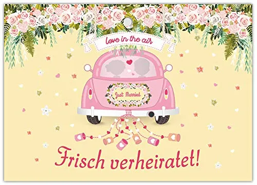 JuNa Party-Experten 50 gelochte Ballonflugkarten Hochzeit für Wünsche an Brautpaar liebevolle extra leichte Ballonkarten für weiten Flug Auto (50 Karten)