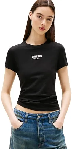 Tommy Jeans Damen Tjw Slim Essential Logo2 Tee EXT Dw0dw20913 S/S T-Shirt, Black (Black), M EU