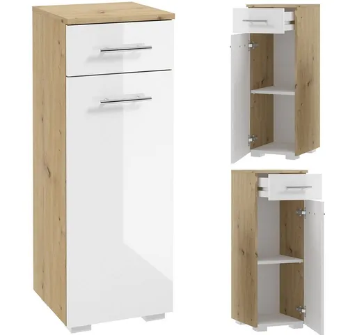 Lomadox Unterschrank SEIA-107 in Artisan Eiche Nb. mit Hochglanz Weiß - Moderner Unterschrank in Artisan Eiche Nb. mit weißer Hochglanzfront. Ideal für Ihr Badezimmer, bietet er viel Stauraum mit verstellbarem Einlegeboden und hochwertiger Verarbeitung.
