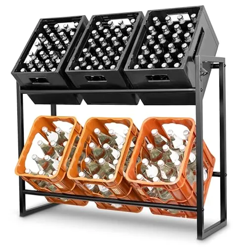 ATHELON® Getränkekistenregal für 6 Kisten - Platzsparendes Metallregal mit Flaschenöffner - Standregale, platzsparendes Design für bis zu 6 Kisten, inkl. Flaschenöffner und Bodenschutz, ideal für Wohnraum oder Garage.