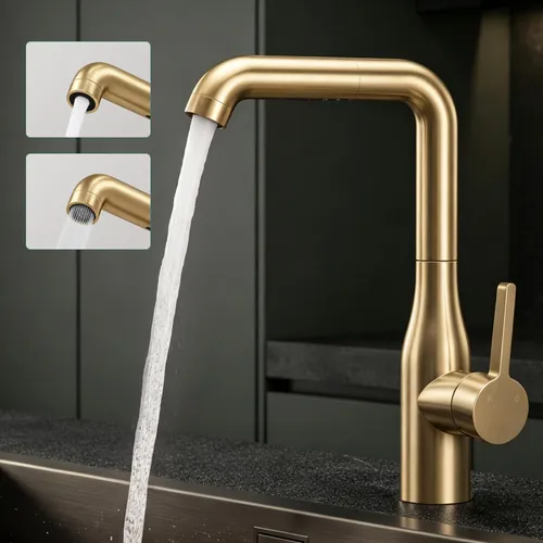 Mai & Mai Wasserhahn Küche Ausziehbar, Gebürstet Gold