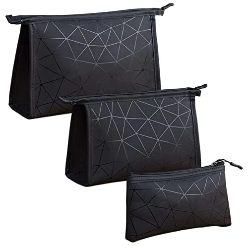 Kosmetiktasche mit Reißverschluss Leichte Kulturtasche Schminktasche wasserdichte Kulturbeutel Kosmetik Organizer Kosmetiktasche Klassische Reisekosmetiktasche für Flugreise, Badezimmer, 3 Stück