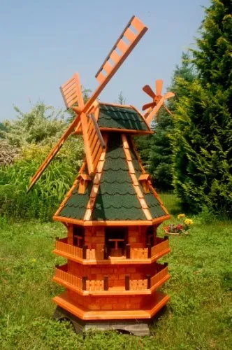 XXL Windmühle aus Holz, 1,50m drehbar - Hochwertige Gartenwindmühle mit einer Höhe von 1,50 m und 360° drehbarem Kopf. Das imprägnierte Holz sorgt für Langlebigkeit. Ideal zur Verschönerung Ihres Gartens.