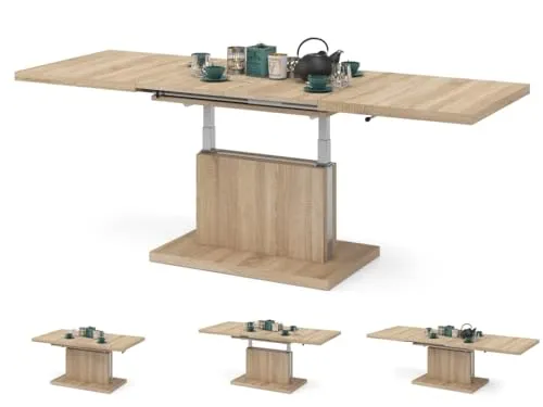 All4All Couchtisch Asti - Kaffeetisch - Wohnzimmertisch – Höhenverstellbar - mit Einlegeplatten - Ausziehbar - Sofatisch - 120x70cm - 05 - Sonoma Eiche