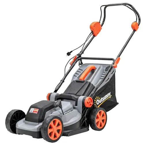 Outsunny Elektro Rasenmäher 1200 W mit 34 cm Schnittbreite - Effiziente Rasenpflege mit 1200W Motor und 35L Fangkorb. Sechs Schnitthöhen für individuelle Anpassung und komfortable Handhabung dank verstellbarem Griff. Ideal für ein gepflegtes Rasenbild.