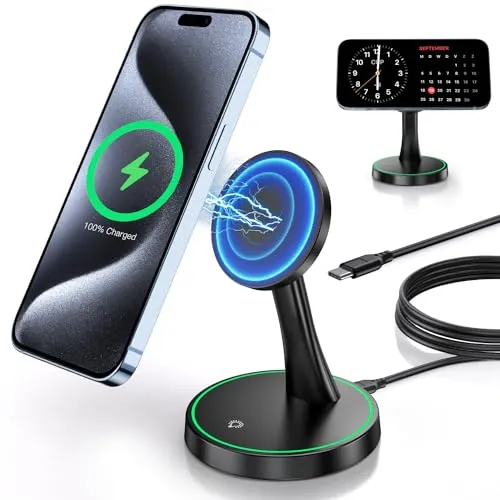 Mag-Safe ladestation iPhone, 15W Schnelles Wireless Charger für iPhone 17 Pro Max/17 Pro/17 Air/17/16/15/14/13/12 Serie und für AirPods 4/3/2/Pro,Mag-Safe ständer mit schlaffreundlichem Licht