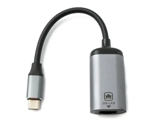 LAN Kabel 19 cm RJ45 Buchse zu USB 3.1 Typ C Stecker Adapter in Grau