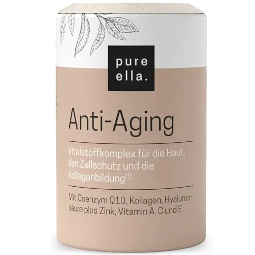 Pure Ella ANTI-AGING - Kollagen Kapseln mit Hyaluronsäure - Plus Extrakte aus Grüntee & Staudenknöterich, Coenzym Q10, Vitamine A, C, E und Zink - Hochdosiert, Hormonfrei - 60 Stück